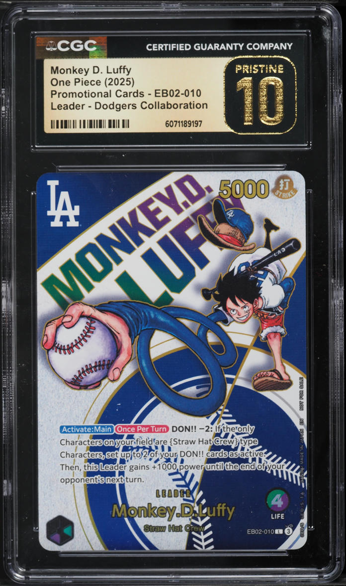 2025 One Piece Promo Dodgers X Night Alt Art Leader Monkey D. Luffy #EB02-010 CGC 10 PRISTINE