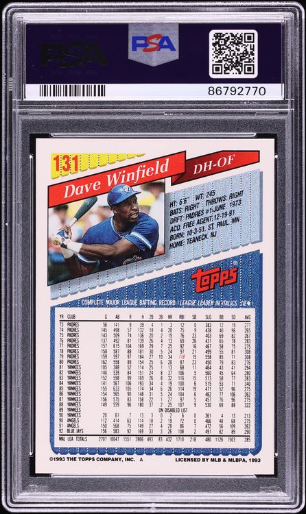 1993 Topps Dave Winfield #131 PSA 10 GEM MINT