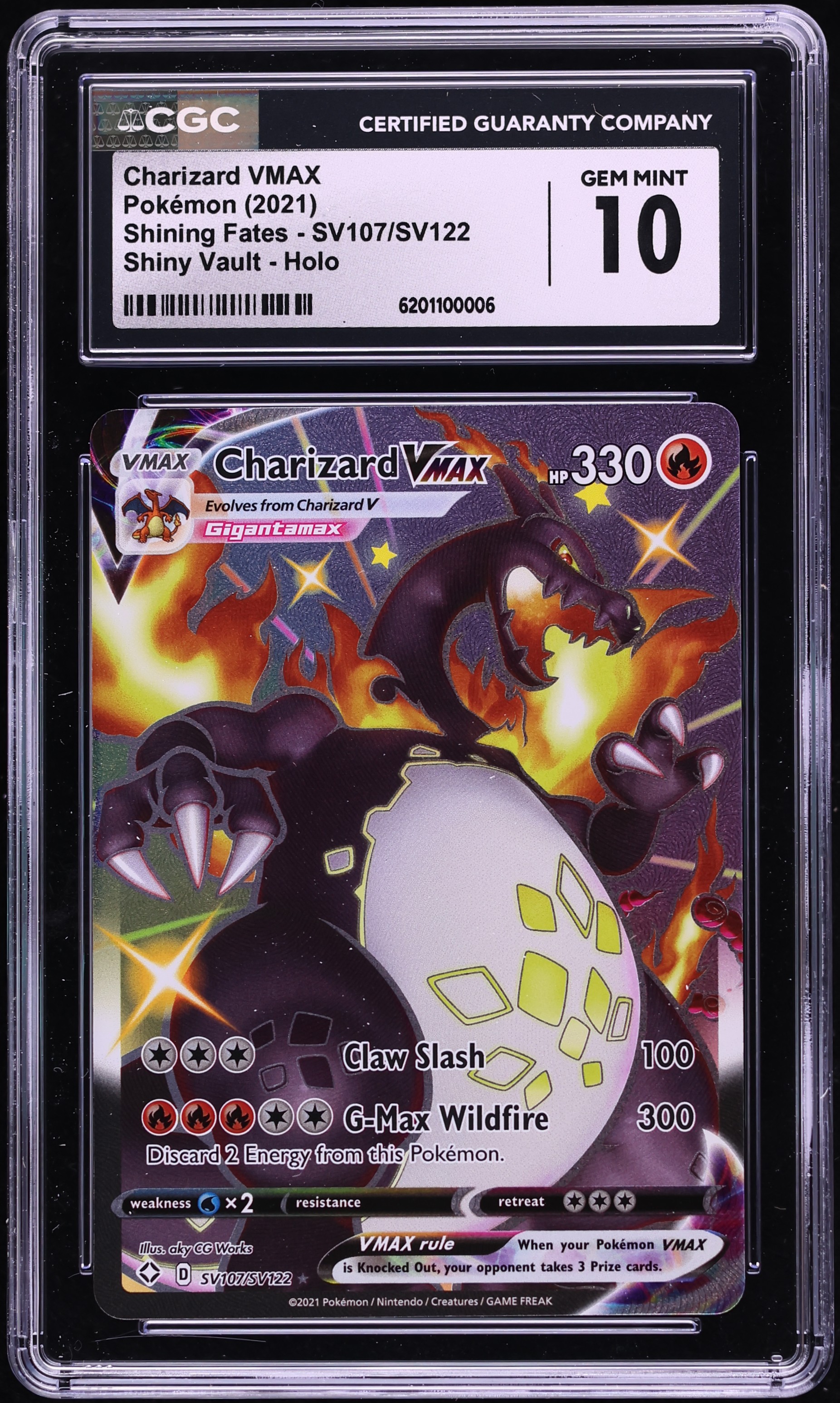 2021 Pokemon Sword & Shield Shining Fates Shiny Vault Full Art Charizard VMAX #SV107 CGC 10 GEM