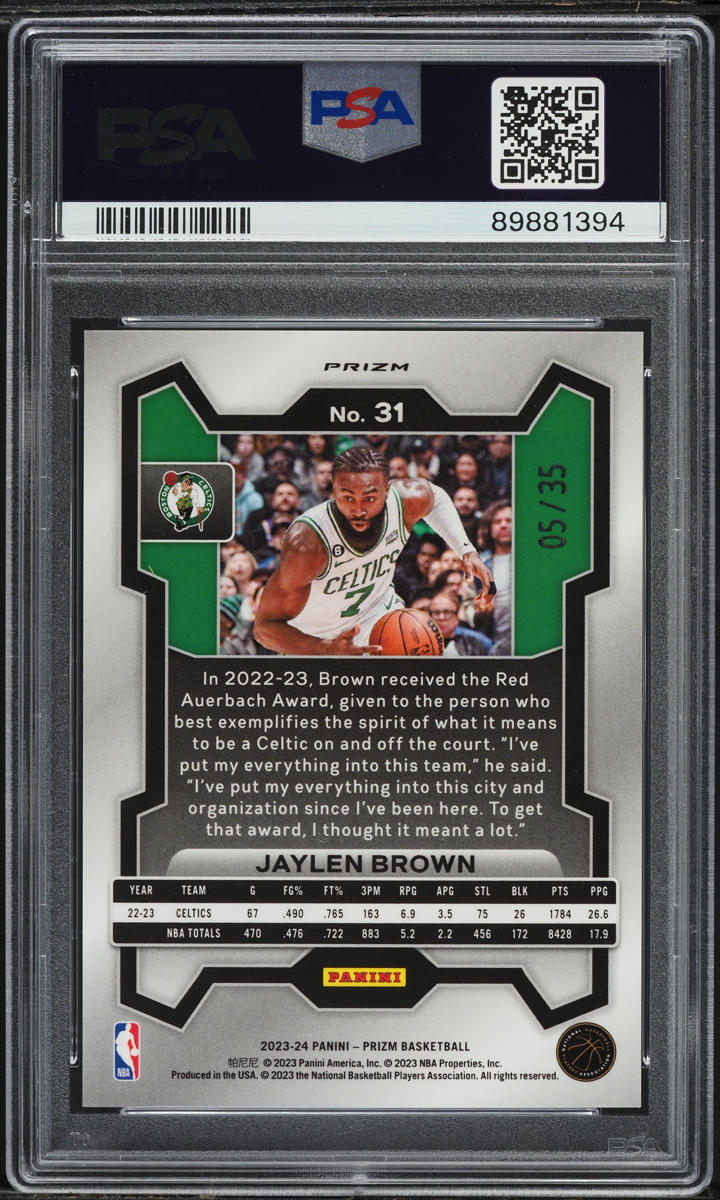 2023 Panini Prizm Blue Shimmer FOTL Jaylen Brown /35 #31 PSA 10 GEM MINT