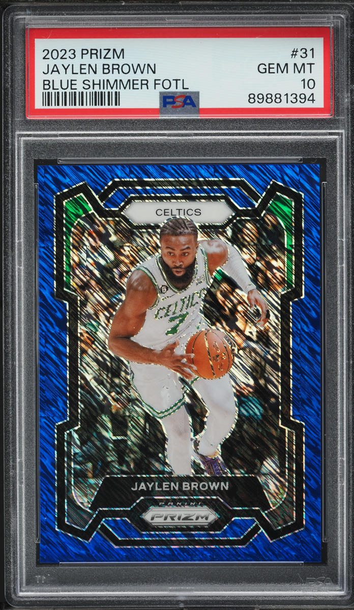 2023 Panini Prizm Blue Shimmer FOTL Jaylen Brown /35 #31 PSA 10 GEM MINT