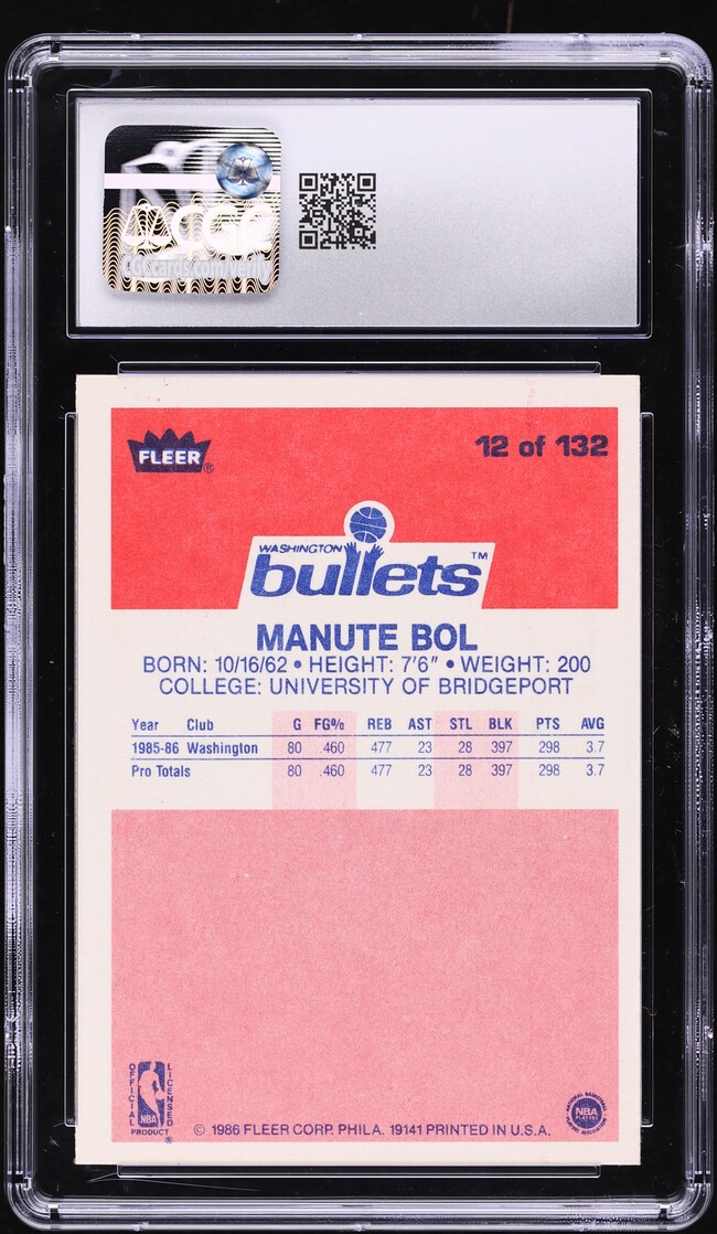1986 Fleer Basketball Manute Bol ROOKIE #12 CGC 7 NRMT