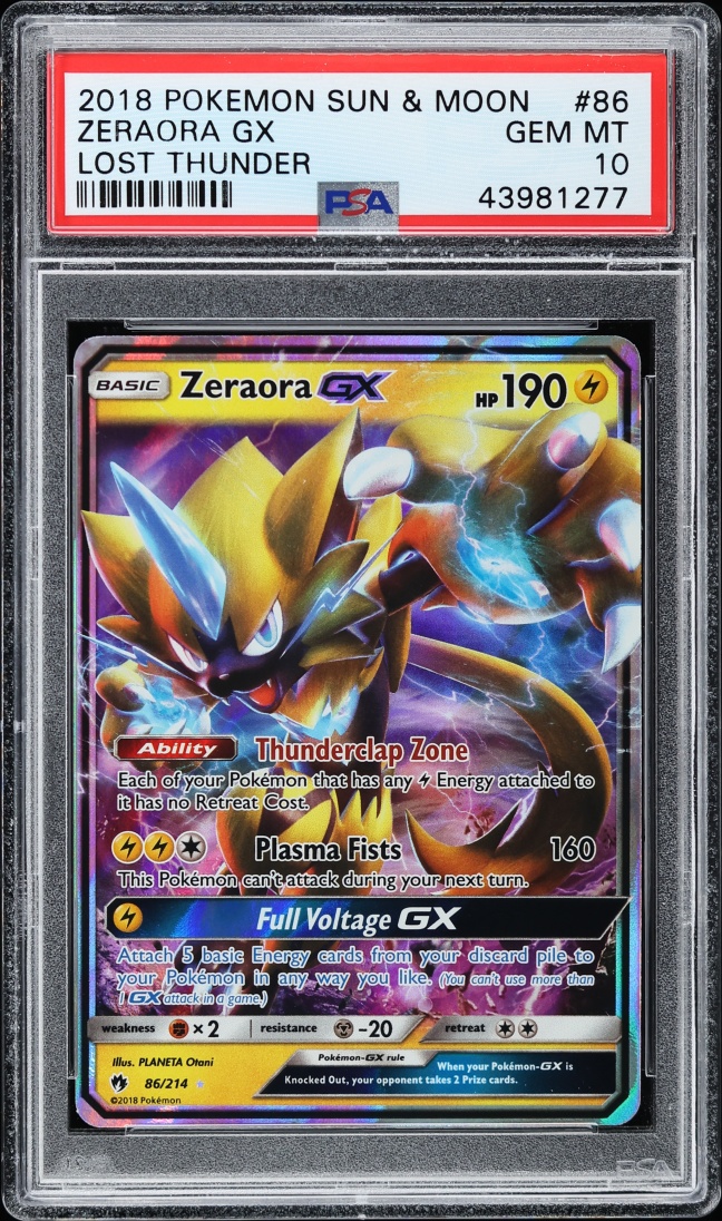2018 Pokemon Sun & Moon Lost Thunder Holo Zeraora GX #86 PSA 10 GEM MINT
