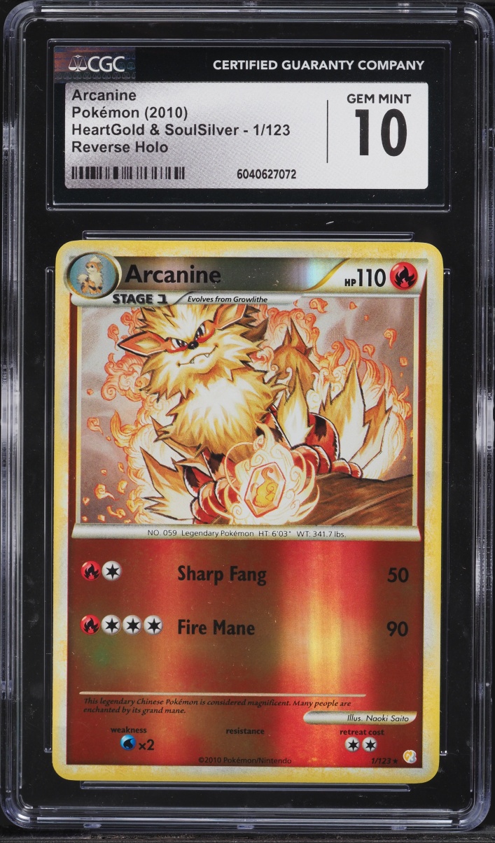 2010 Pokemon HeartGold & SoulSilver Reverse Holo Arcanine #1 CGC 10 GEM MINT