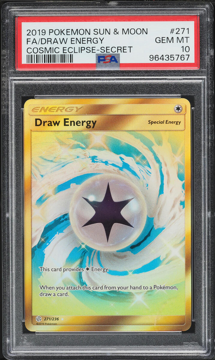 2019 Pokemon Sun & Moon Cosmic Eclipse Full Art Draw Energy #271 PSA 10 GEM MINT