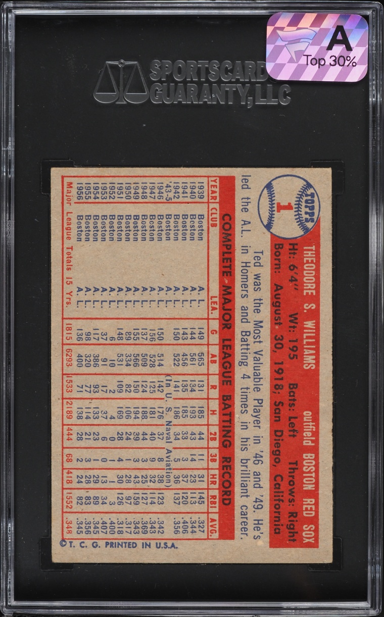 1957 Topps Ted Williams #1 SGC 5 EX