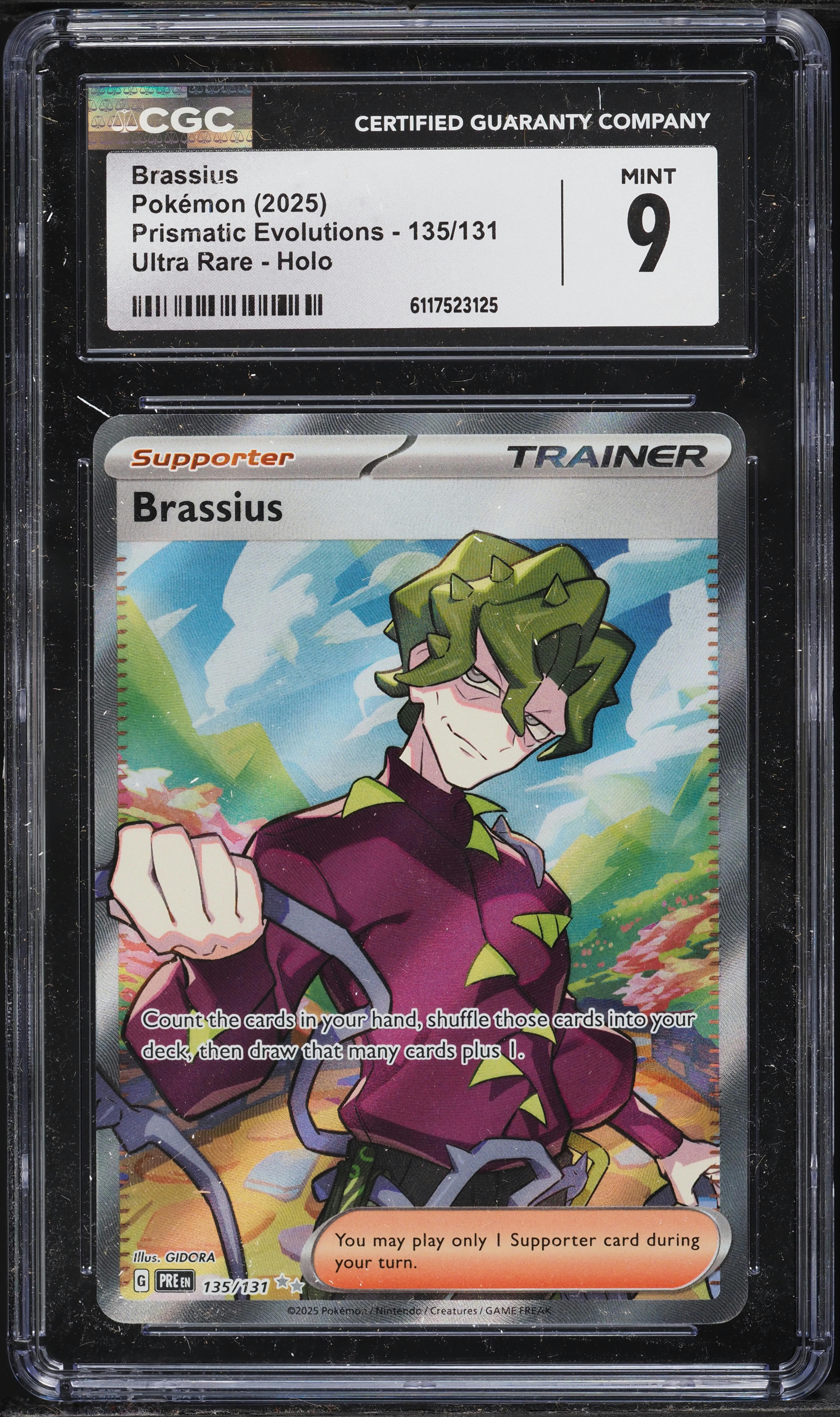 2025 Pokemon Scarlet & Violet Prismatic Evolutions Full Art Brassius #135 CGC 9 MINT