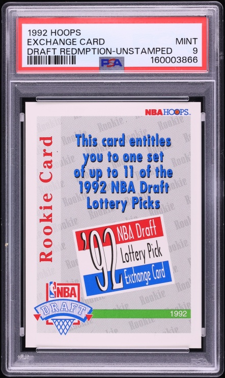 1992 Hoops Draft Redemption Unstamped Exchange Card PSA 9 MINT