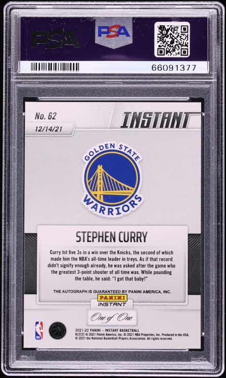 2021 Panini Instant Black Stephen Curry AUTO DNA 10 1/1 #62 PSA 9 MINT