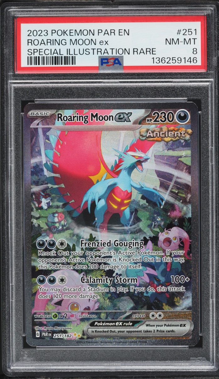 2023 Pokemon Scarlet & Violet Paradox Rift SIR Roaring Moon ex #251 PSA 8 NM-MT