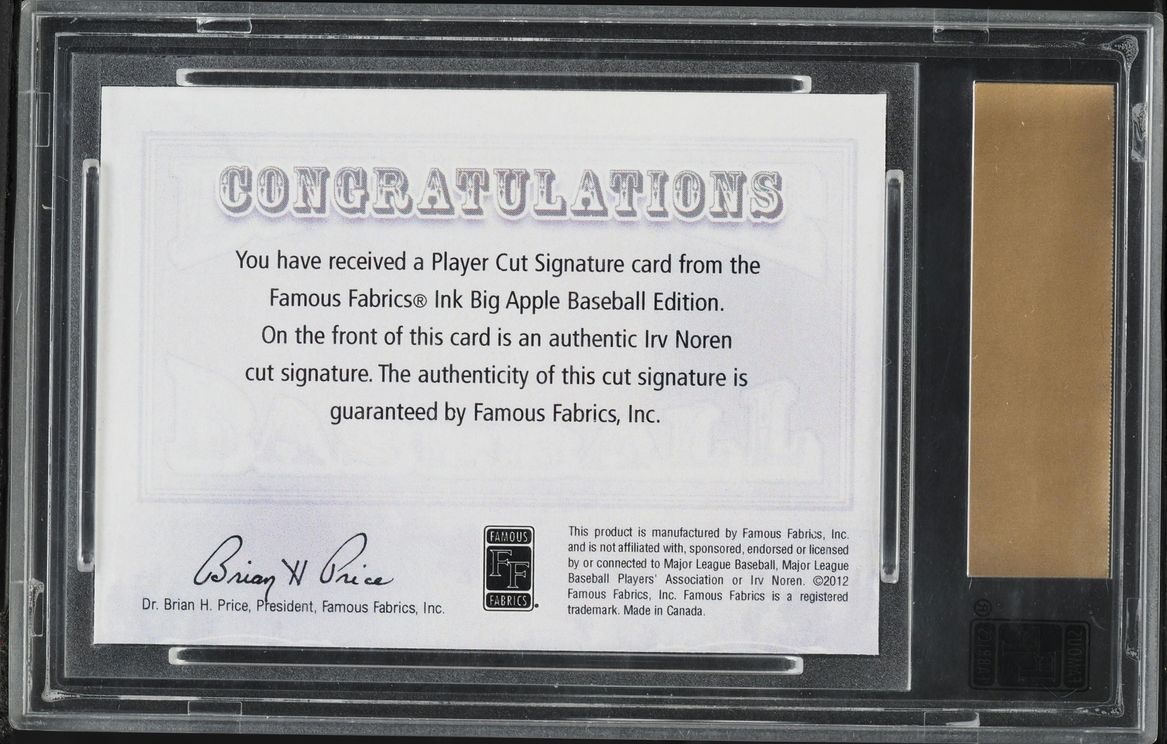2014 Famous Fabrics Ink Big Apple Edition Cut Signature Irv Noren AUTO 1/1