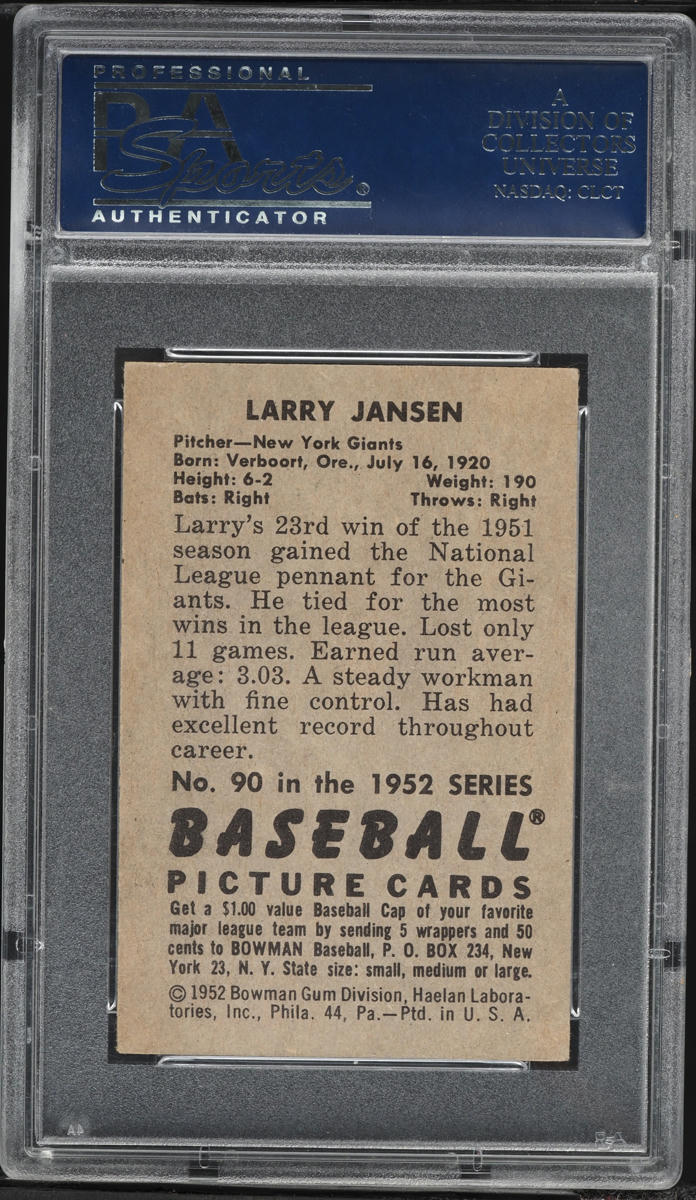 1952 Bowman Larry Jansen #90 PSA 4 VGEX