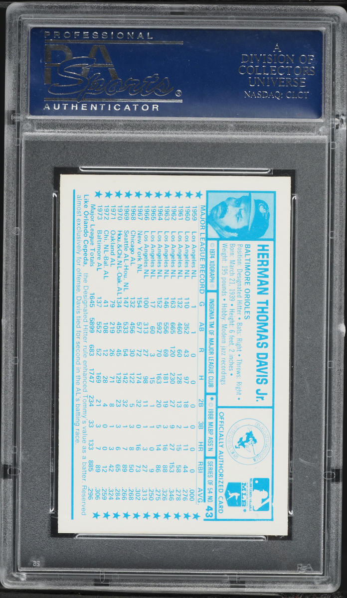 1974 Kellogg's Tommy Davis #43 PSA 10 GEM MINT