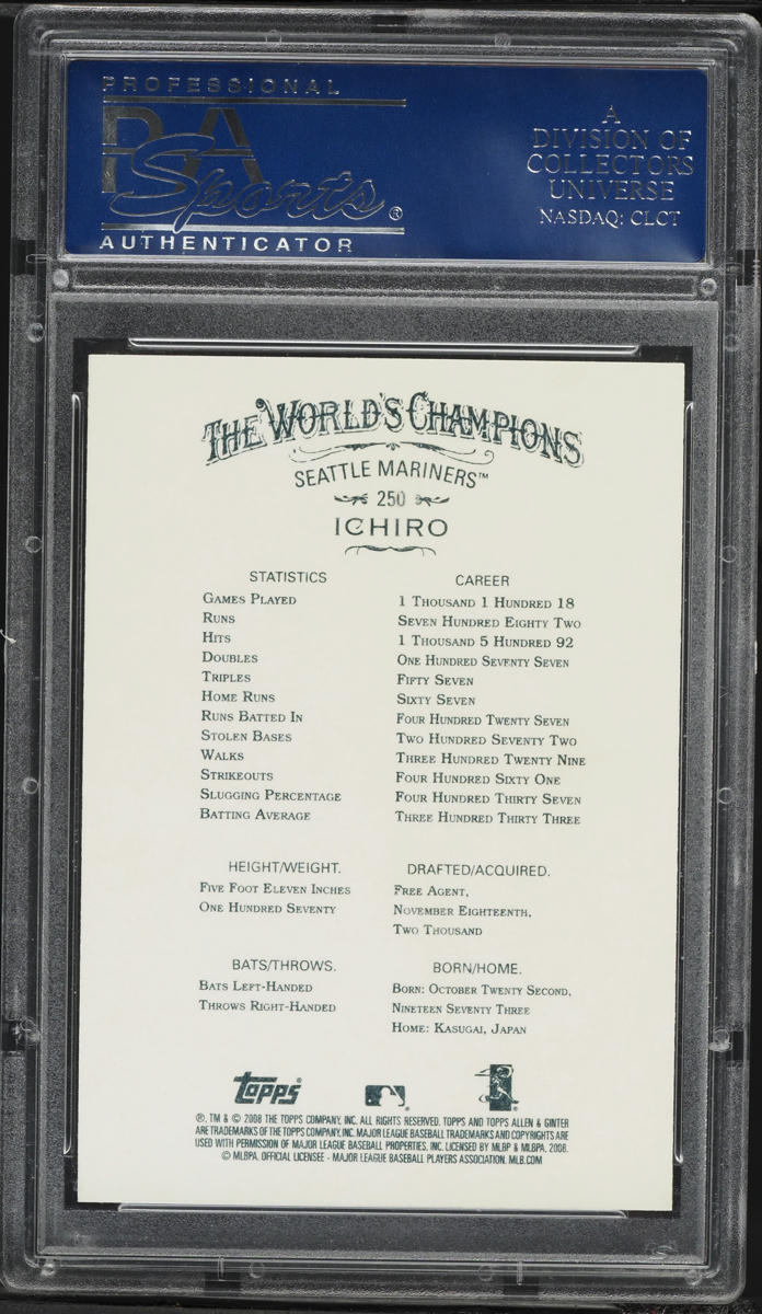 2008 Topps Allen & Ginter Ichiro #250 PSA 10 GEM MINT