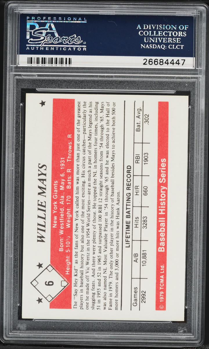 1979 TCMA Baseball History Series Willie Mays #6 PSA 8 NM-MT