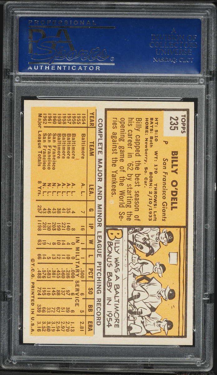 1963 Topps Billy O'Dell #235 PSA 8 NM-MT