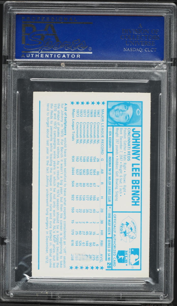 1974 Kellogg's Johnny Bench #28 PSA 8 NM-MT