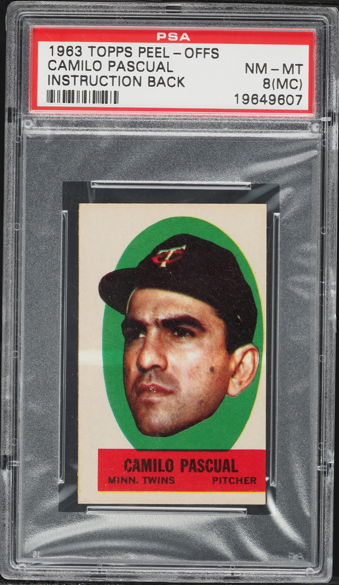 1963 Topps Peel-Offs Camilo Pascual INSTRUCTION BACK PSA 8(mc) NM-MT