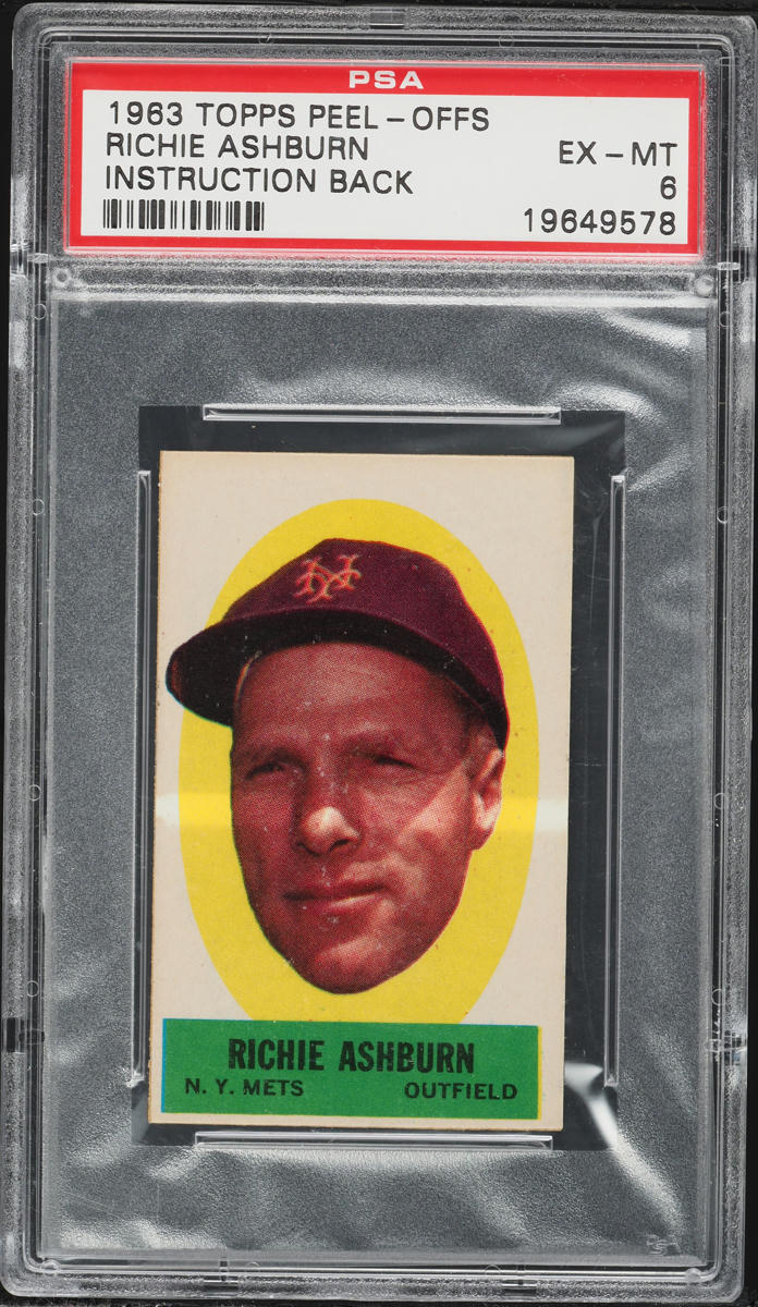 1963 Topps Peel-Offs Richie Ashburn INSTRUCTION BACK PSA 6 EXMT