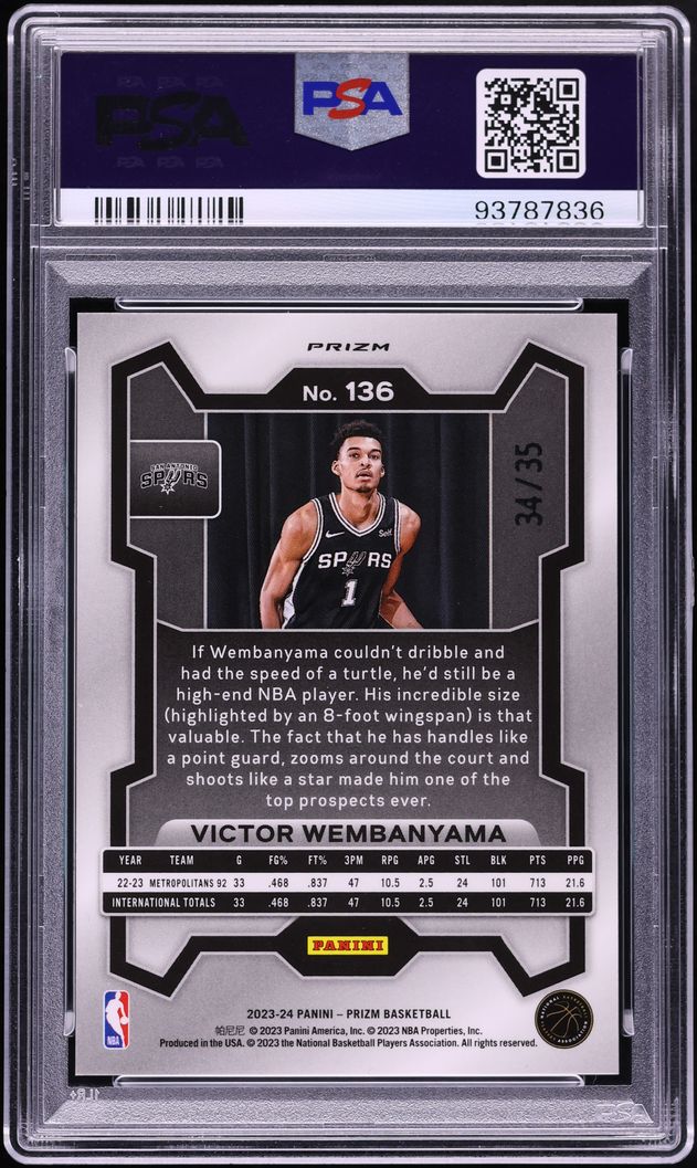2023 Panini Prizm White Ice Victor Wembanyama ROOKIE /35 #136 PSA 10 GEM MINT