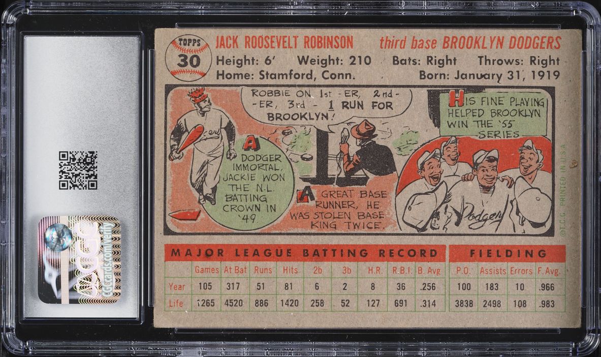 1956 Topps Jackie Robinson GRAY BACK #30 CGC 4 VGEX