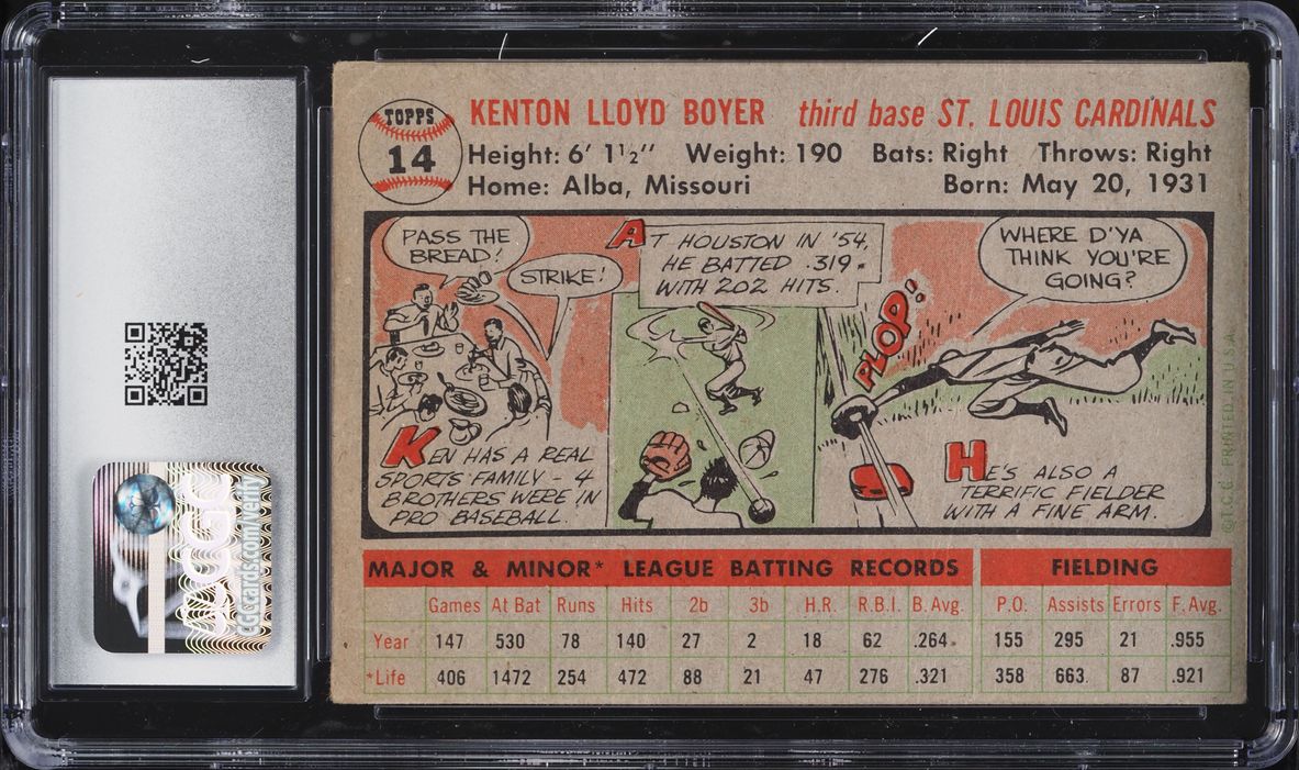 1956 Topps Ken Boyer GRAY BACK #14 CGC 2.5 GD+