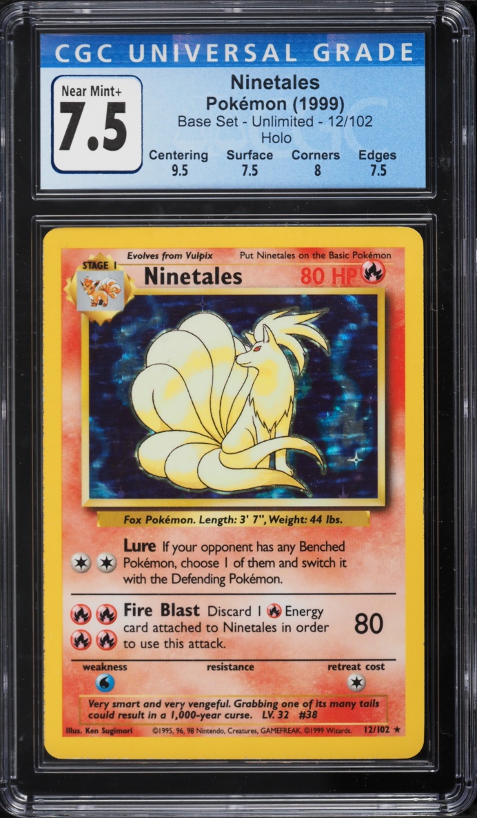 1999 Pokemon Base Set Holo Ninetales #12 CGC 7.5 NRMT+