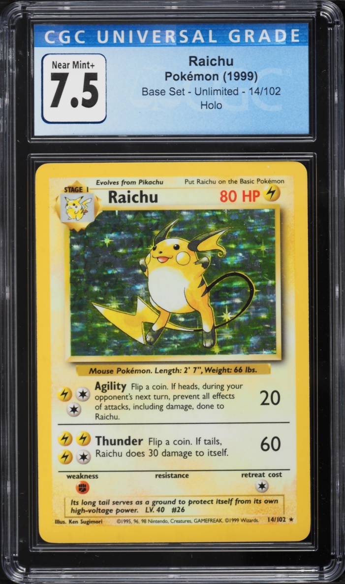 1999 Pokemon Base Set Holo Raichu #14 CGC 7.5 NRMT+