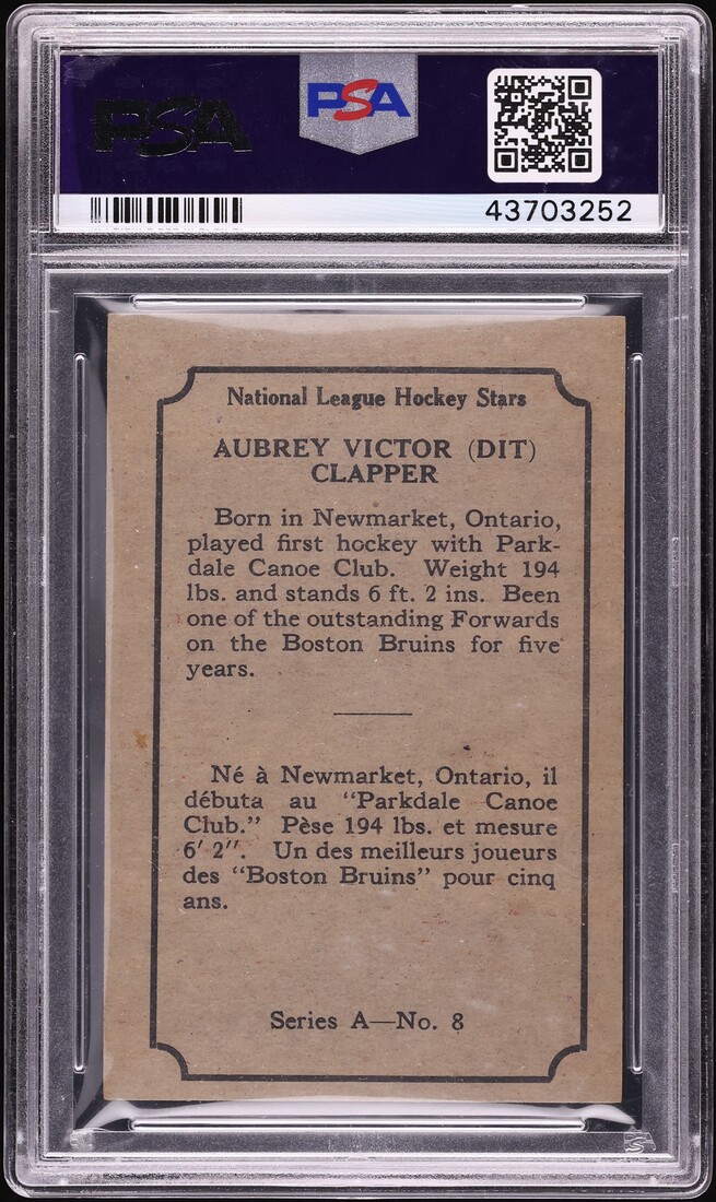 1933 O-Pee-Chee Hockey Series A Dit Clapper ROOKIE #8 PSA 6 EXMT