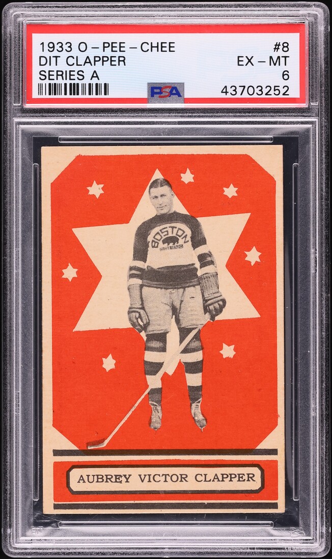 1933 O-Pee-Chee Hockey Series A Dit Clapper ROOKIE #8 PSA 6 EXMT