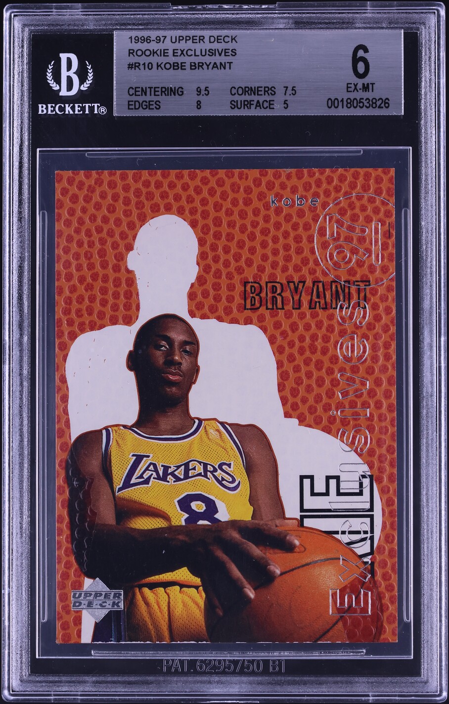 1996 Upper Deck Exclusives Kobe Bryant ROOKIE #R10 BGS 6 EXMT