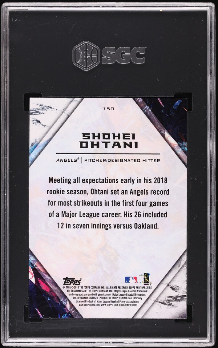 2018 Topps Fire Flame Shohei Ohtani ROOKIE #150 SGC 10 GEM MINT