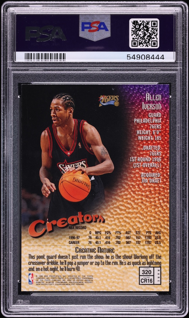1997 Finest Basketball w/ Coating Allen Iverson #320 PSA 8 NM-MT
