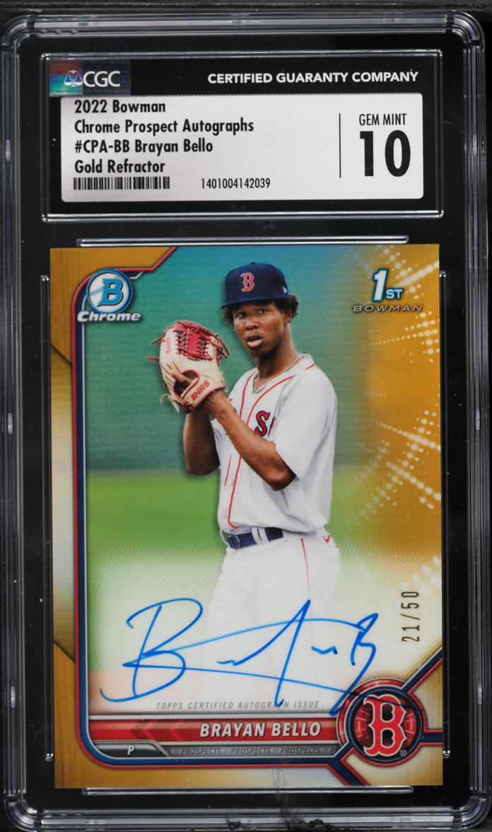 2022 Bowman Chrome Gold Refractor Brayan Bello PROSPECT AUTO /50 #CPA-BB CGC 10 GEM MINT