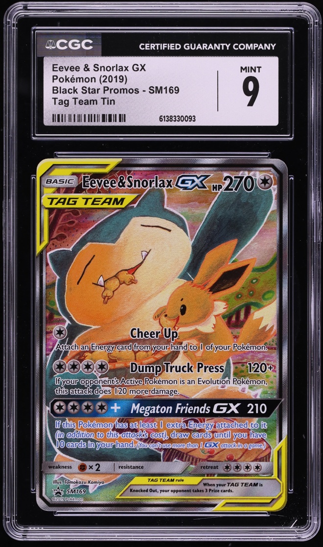 2019 Pokemon Sun & Moon Promo Tag Team Tin Alt Art Eevee & Snorlax GX #SM169 CGC 9 MINT
