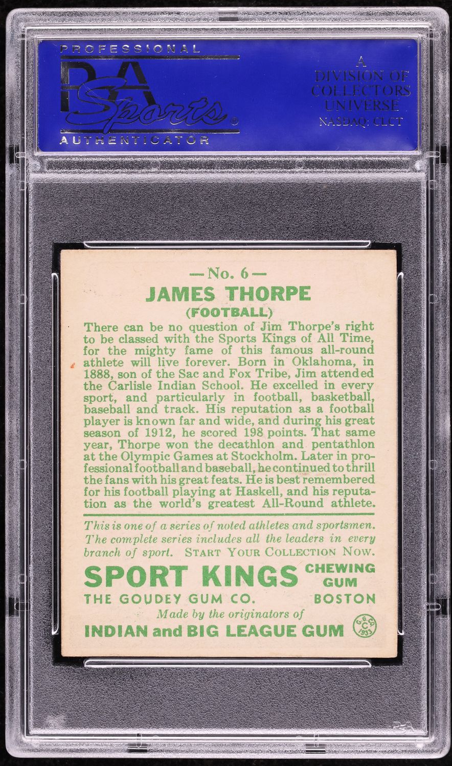 1933 Goudey Sport Kings Football Jim Thorpe #6 PSA 6 EXMT