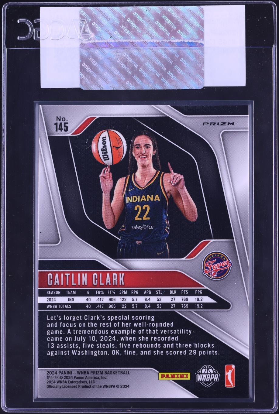 2024 Panini Prizm WNBA Logo Caitlin Clark ROOKIE #145 CGC AUTH