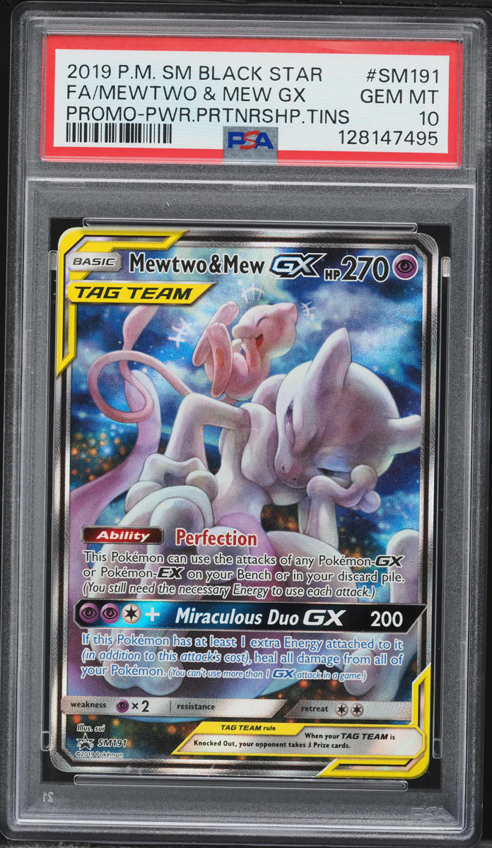 2019 Pokemon Sun & Moon Promo Power Partnership Full Art Mewtwo & Mew GX #SM191 PSA 10 GEM MINT