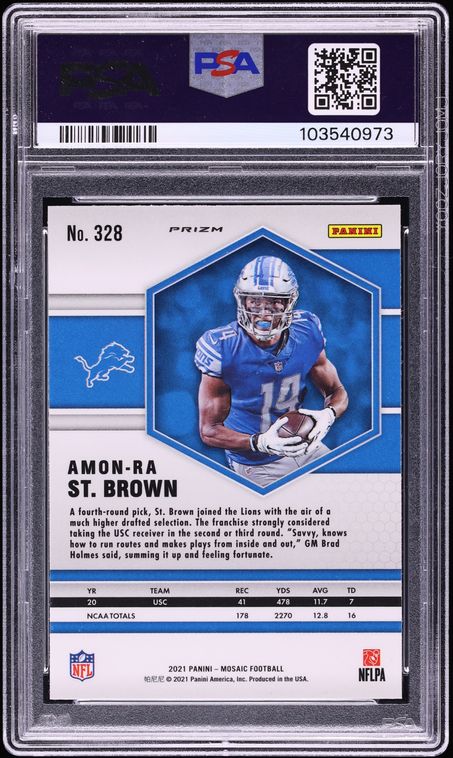 2021 Panini Mosaic Green Amon-Ra St. Brown ROOKIE #328 PSA 10 GEM MINT