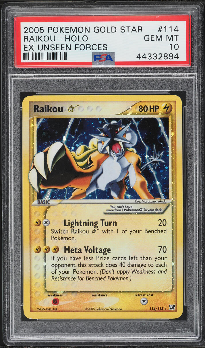 2005 Pokemon EX Unseen Forces Holo Raikou Gold Star #114 PSA 10 GEM MINT