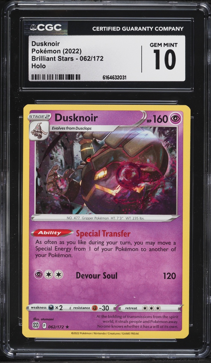 2022 Pokemon Sword & Shield Brilliant Stars Holo Dusknoir #62 CGC 10 GEM MINT