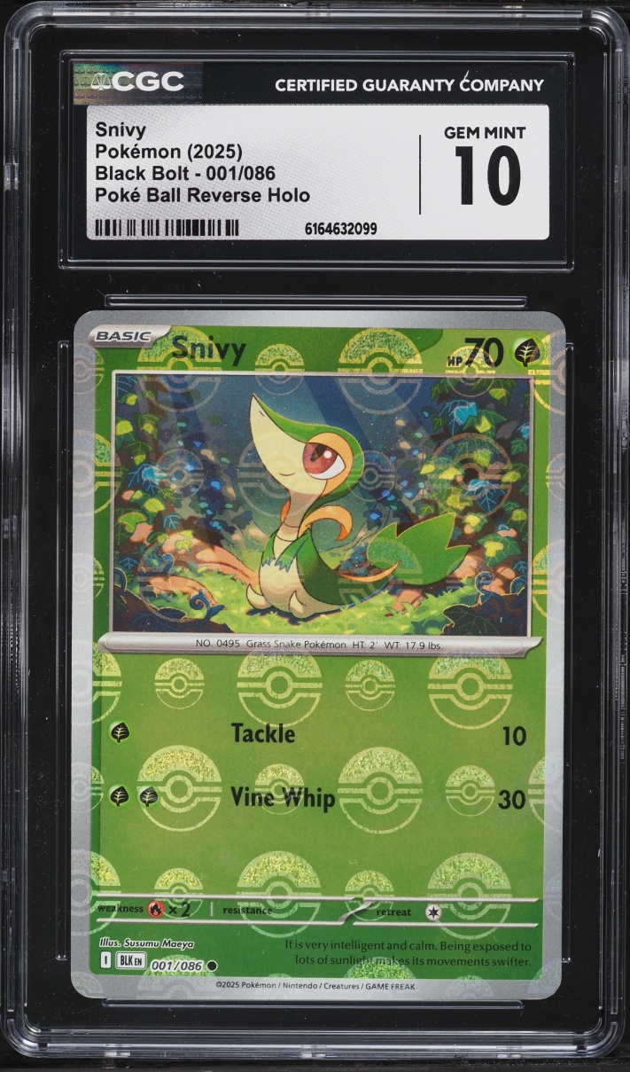 2025 Pokemon Scarlet & Violet Black Bolt Poke Ball Reverse Holo Snivy #1 CGC 10 GEM MINT