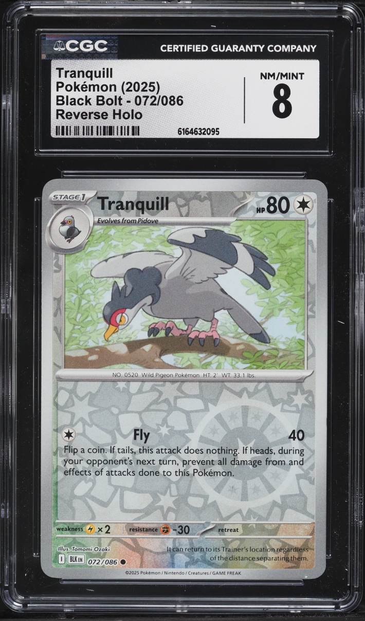 2025 Pokemon Scarlet & Violet Black Bolt Reverse Holo Tranquill #72 CGC 8 NM-MT
