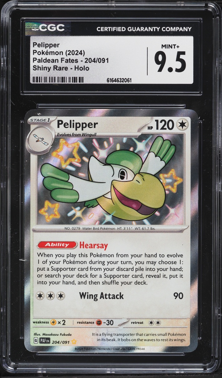 2024 Pokemon Scarlet & Violet Paldean Fates Shiny Pelipper #204 CGC 9.5 MINT+