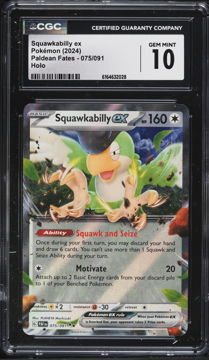 2024 Pokemon Scarlet & Violet Paldean Fates Holo Squawkabilly ex #75 CGC 10 GEM MINT