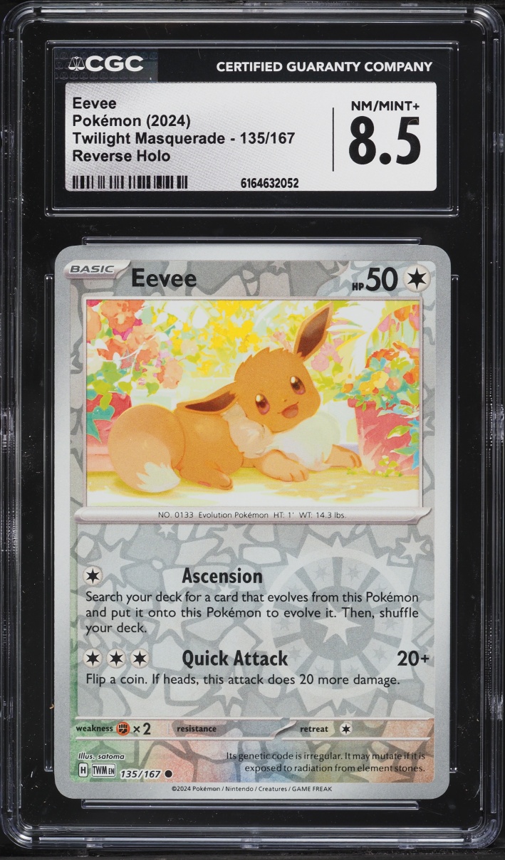 2024 Pokemon Scarlet & Violet Twilight Masquerade Reverse Holo Eevee #135 CGC 8.5 NM-MT+