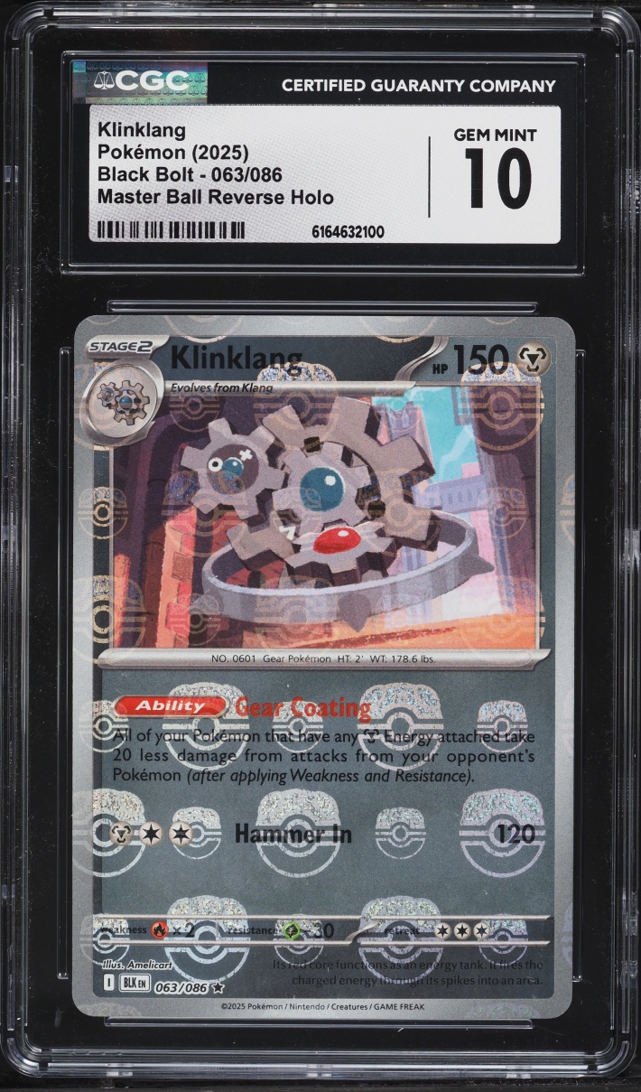 2025 Pokemon Scarlet & Violet Black Bolt Master Ball Reverse Holo Klinklang #63 CGC 10 GEM MINT