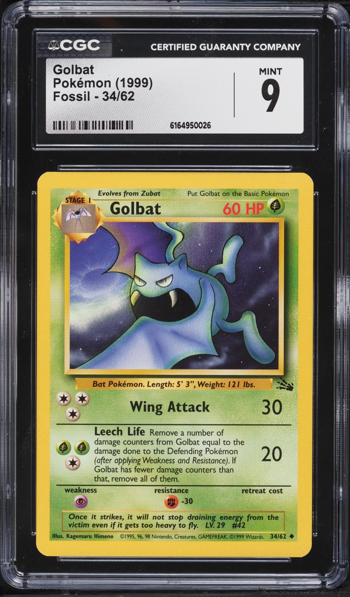 1999 Pokemon Fossil Golbat #34 CGC 9 MINT