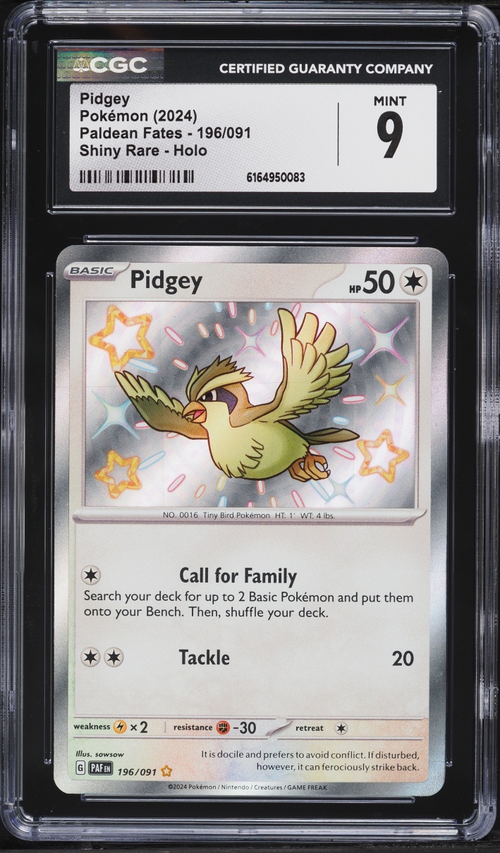 2024 Pokemon Scarlet & Violet Paldean Fates Shiny Pidgey #196 CGC 9 MINT