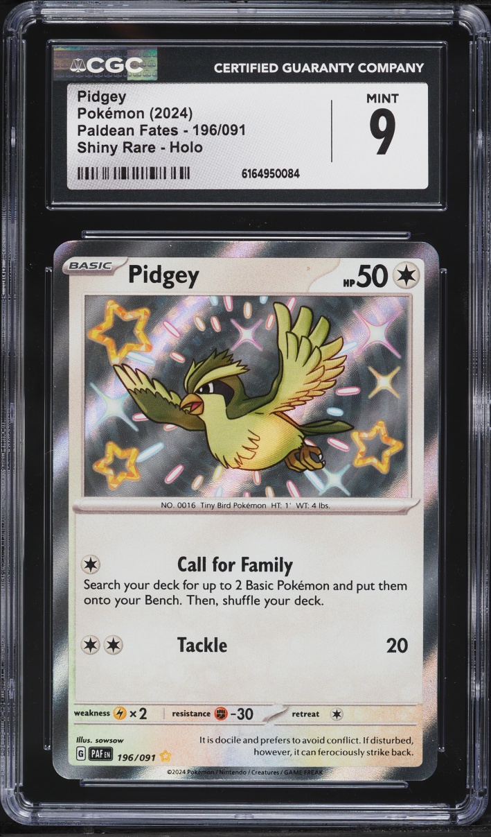 2024 Pokemon Scarlet & Violet Paldean Fates Shiny Pidgey #196 CGC 9 MINT